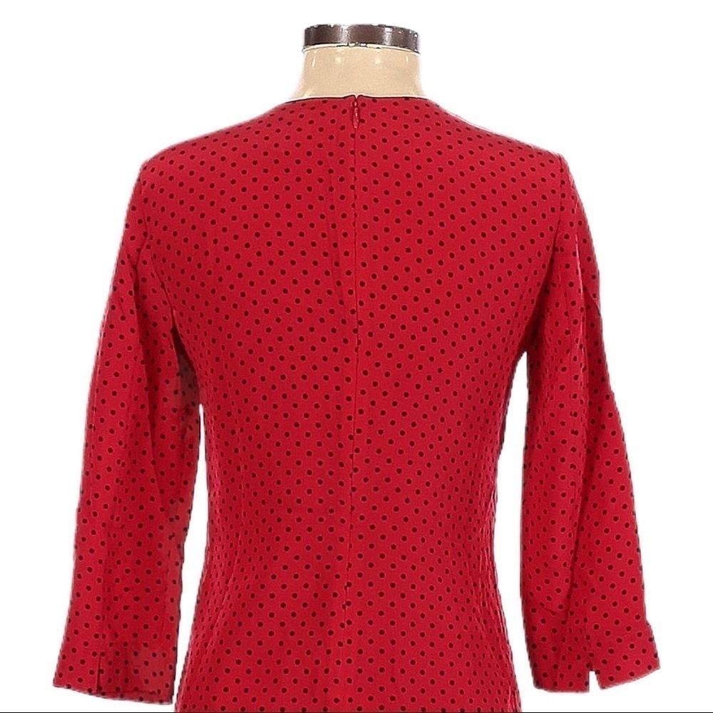 🌺 C Wonder Polka Dot 100% Silk 3/4 Sleeve Red Relaxed Fit Shift Dress Size XXS - Picture 4 of 9